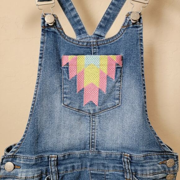 Jessica Simpson Embroidered Denim Short Overalls - Picture 4 of 14